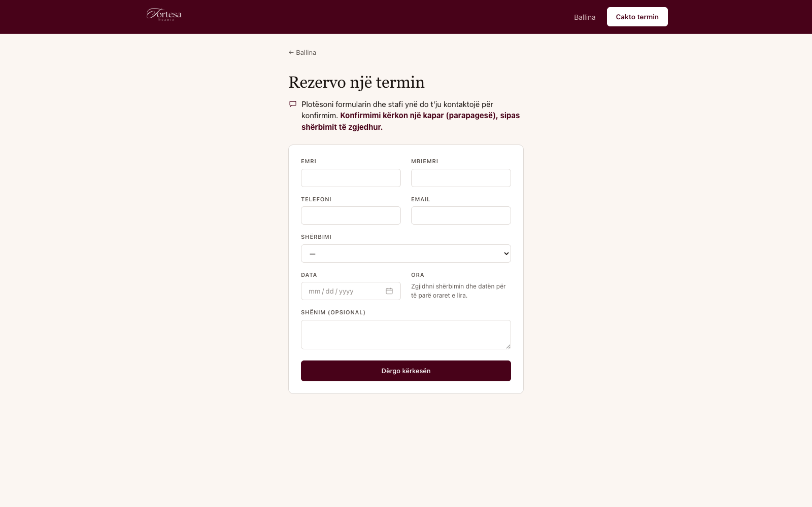 Booking flow — live-availability date and time selection for a client requesting an appointment
